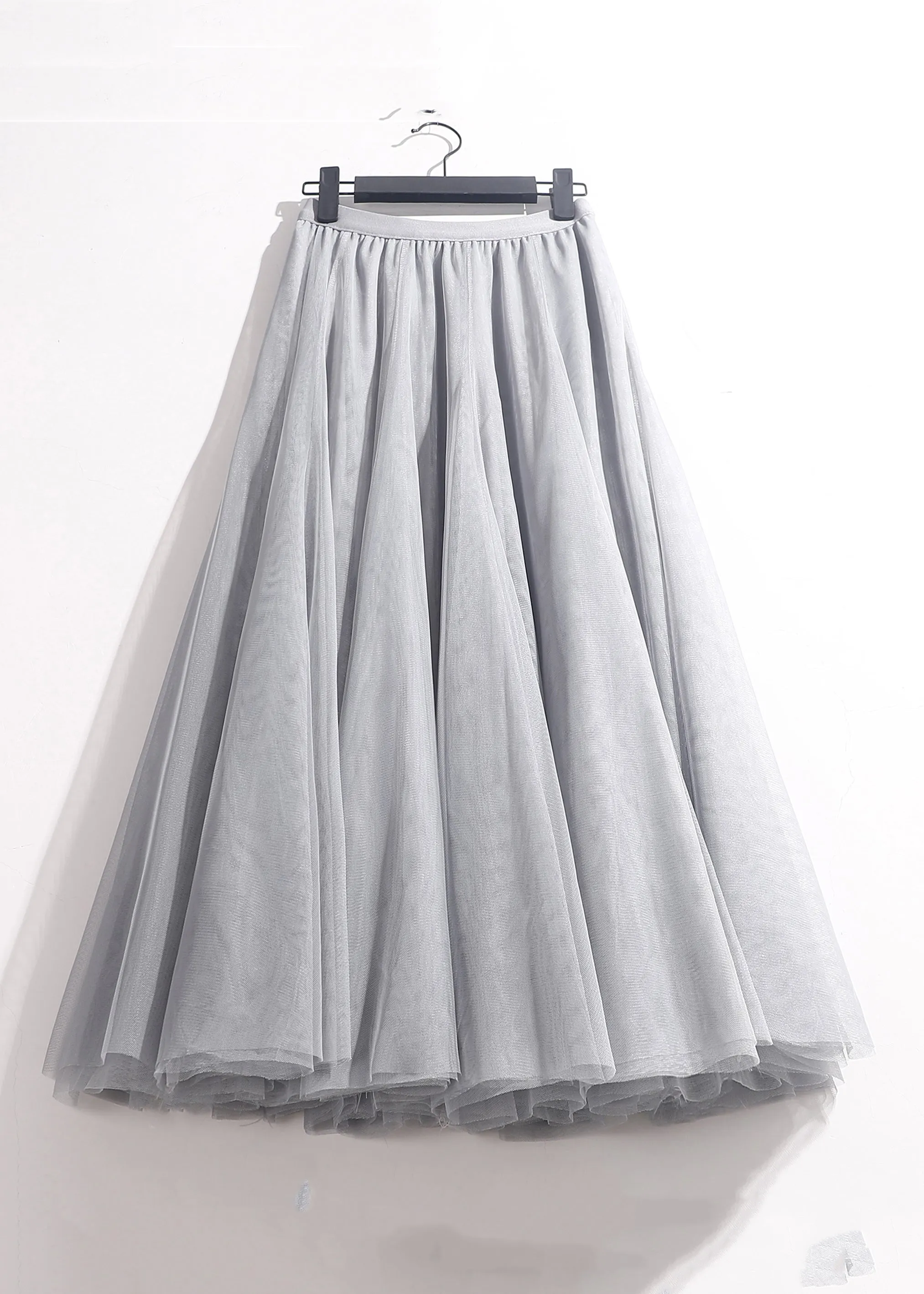 Loose Grey Solid Elastic Waist Tulle Skirts Summer AS1008