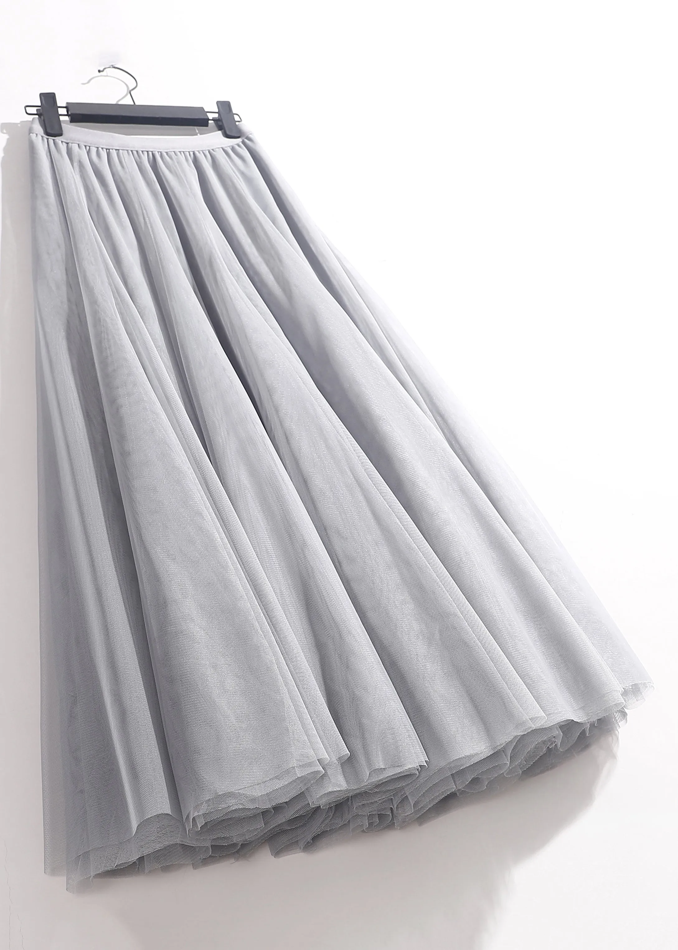 Loose Grey Solid Elastic Waist Tulle Skirts Summer AS1008