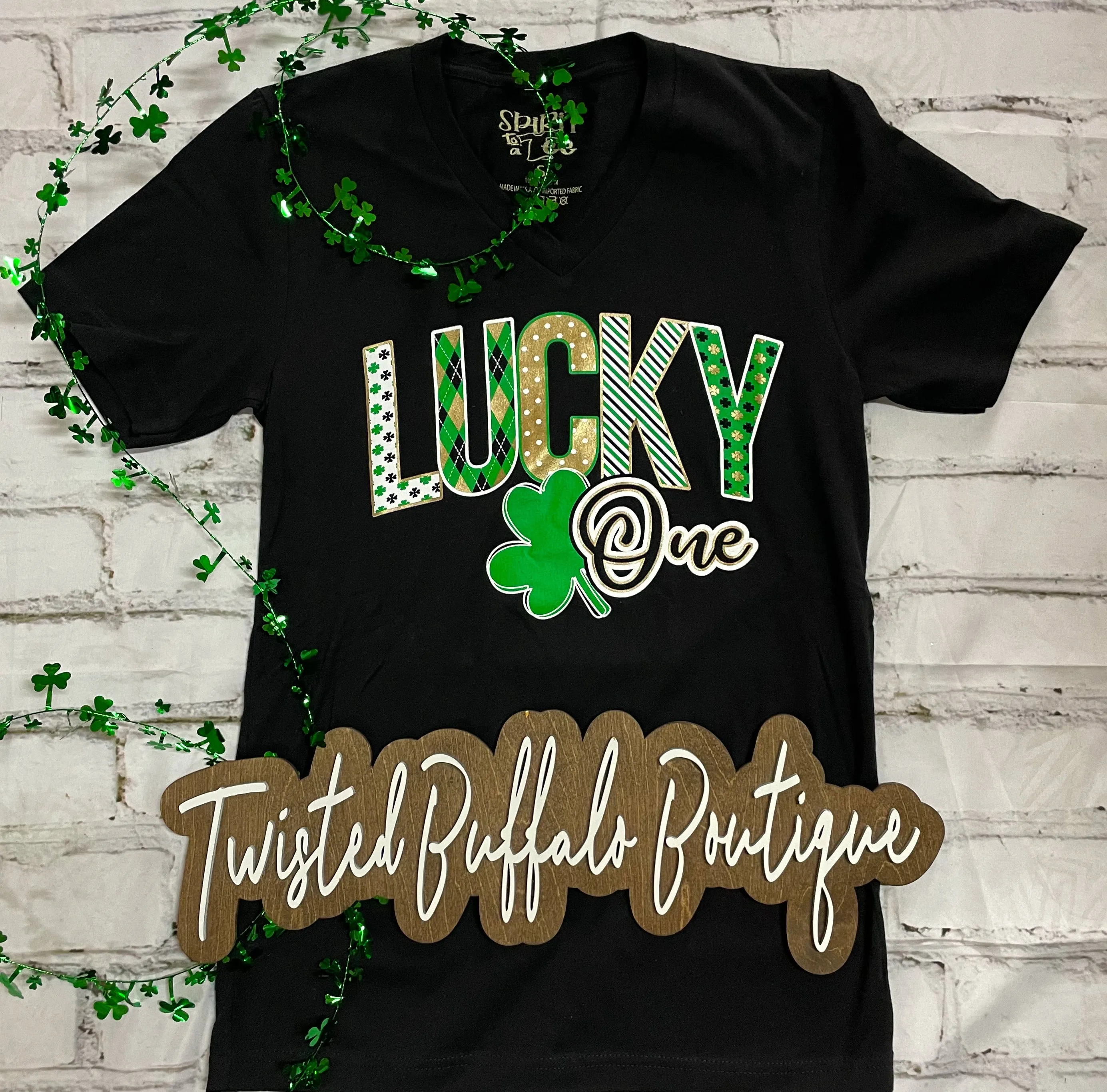 {LUCKY ONE} Metallic Mix Up Black V-Neck Tee