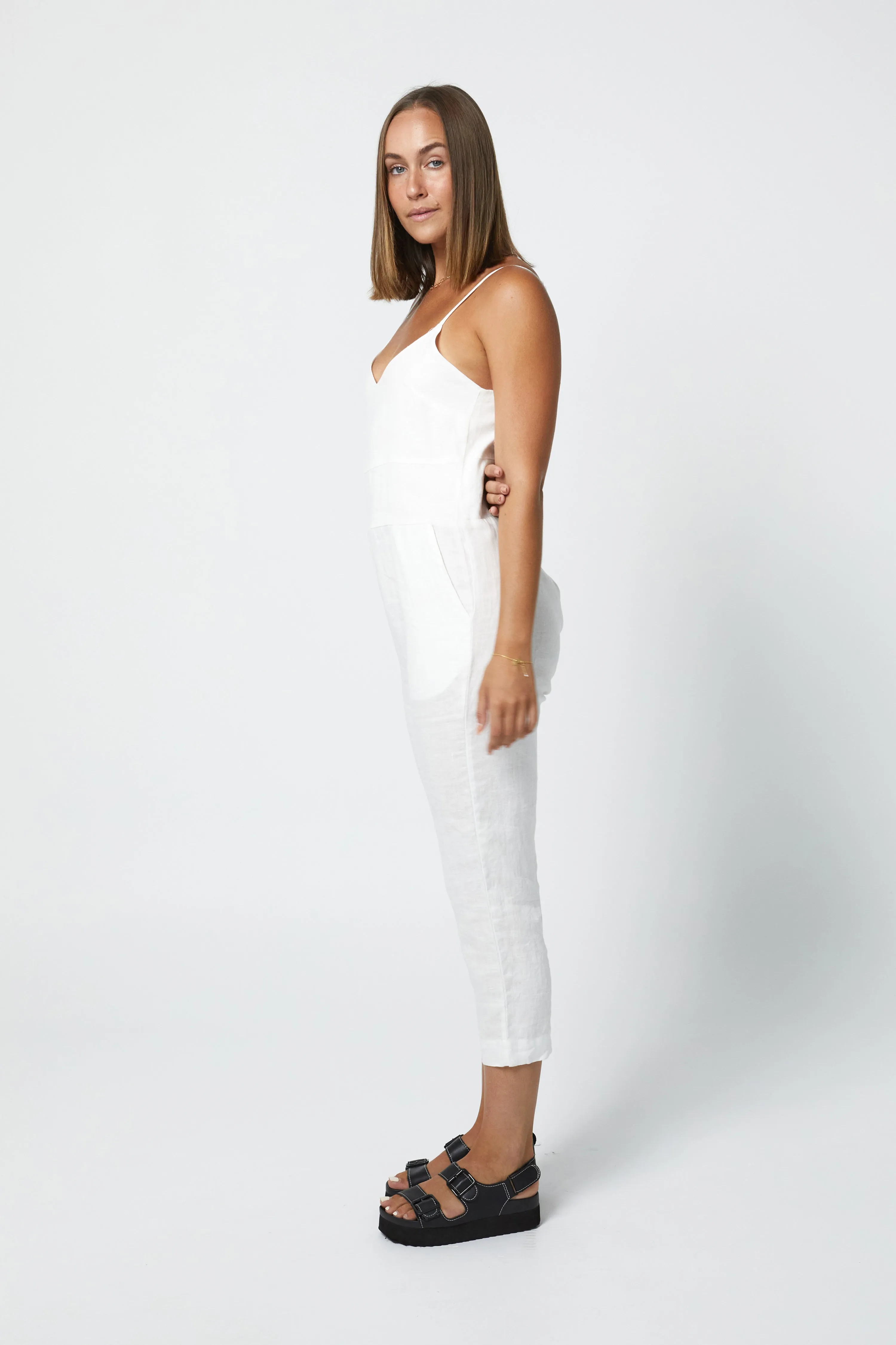 MARLEY LINEN JUMPSUIT - WHITE