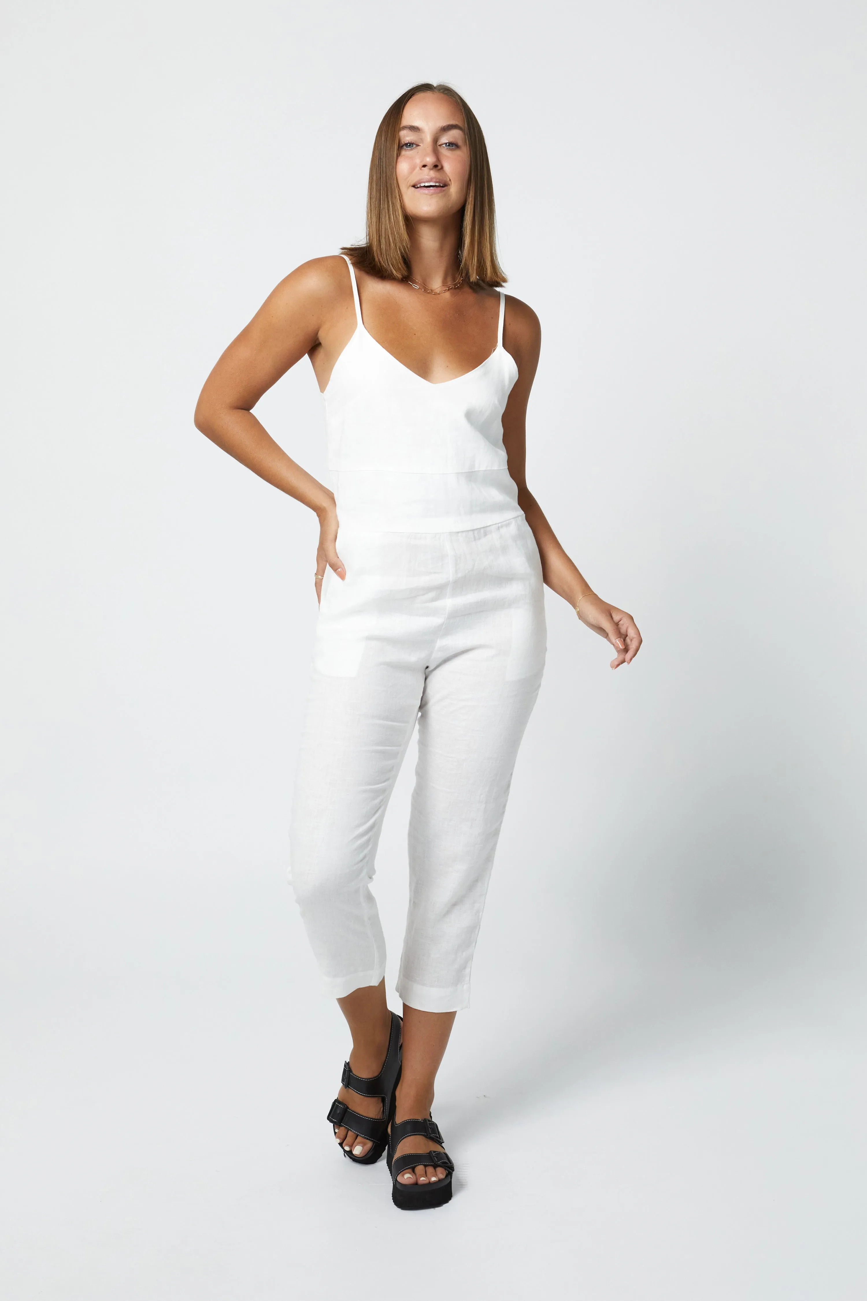 MARLEY LINEN JUMPSUIT - WHITE