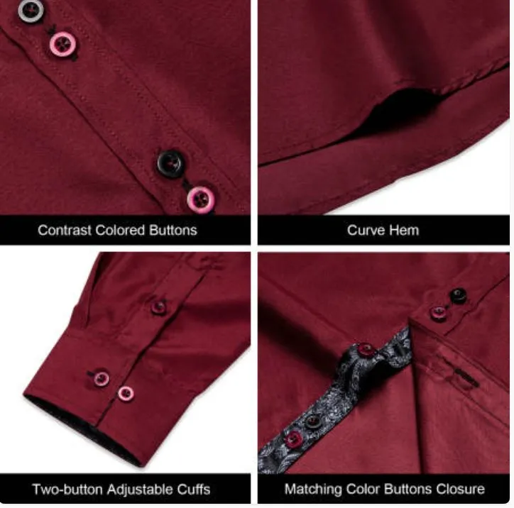 Maroon Mens's Shirt with contrast colored buttons unique cuffs design- CY-2206