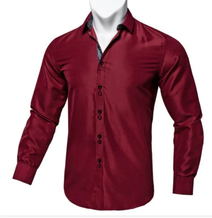 Maroon Mens's Shirt with contrast colored buttons unique cuffs design- CY-2206