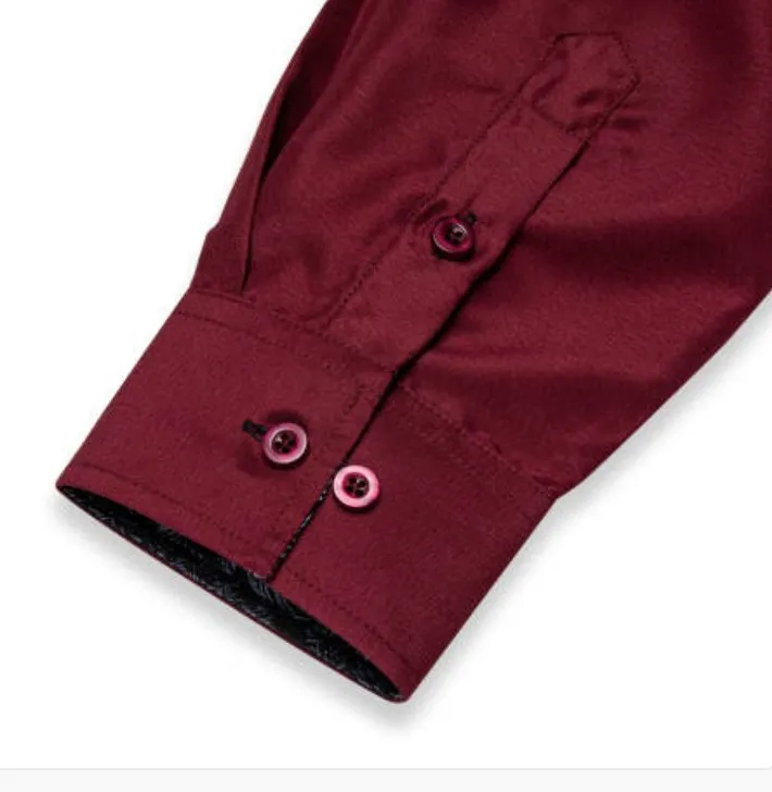 Maroon Mens's Shirt with contrast colored buttons unique cuffs design- CY-2206