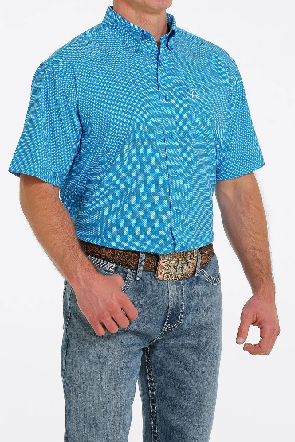 Men's Cinch Arena Flex Print Button Down Short Sleeve-Blue