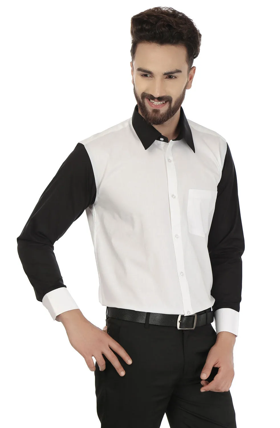 Men's Long Sleeve Cotton Button Down Dress White Shirt (White)