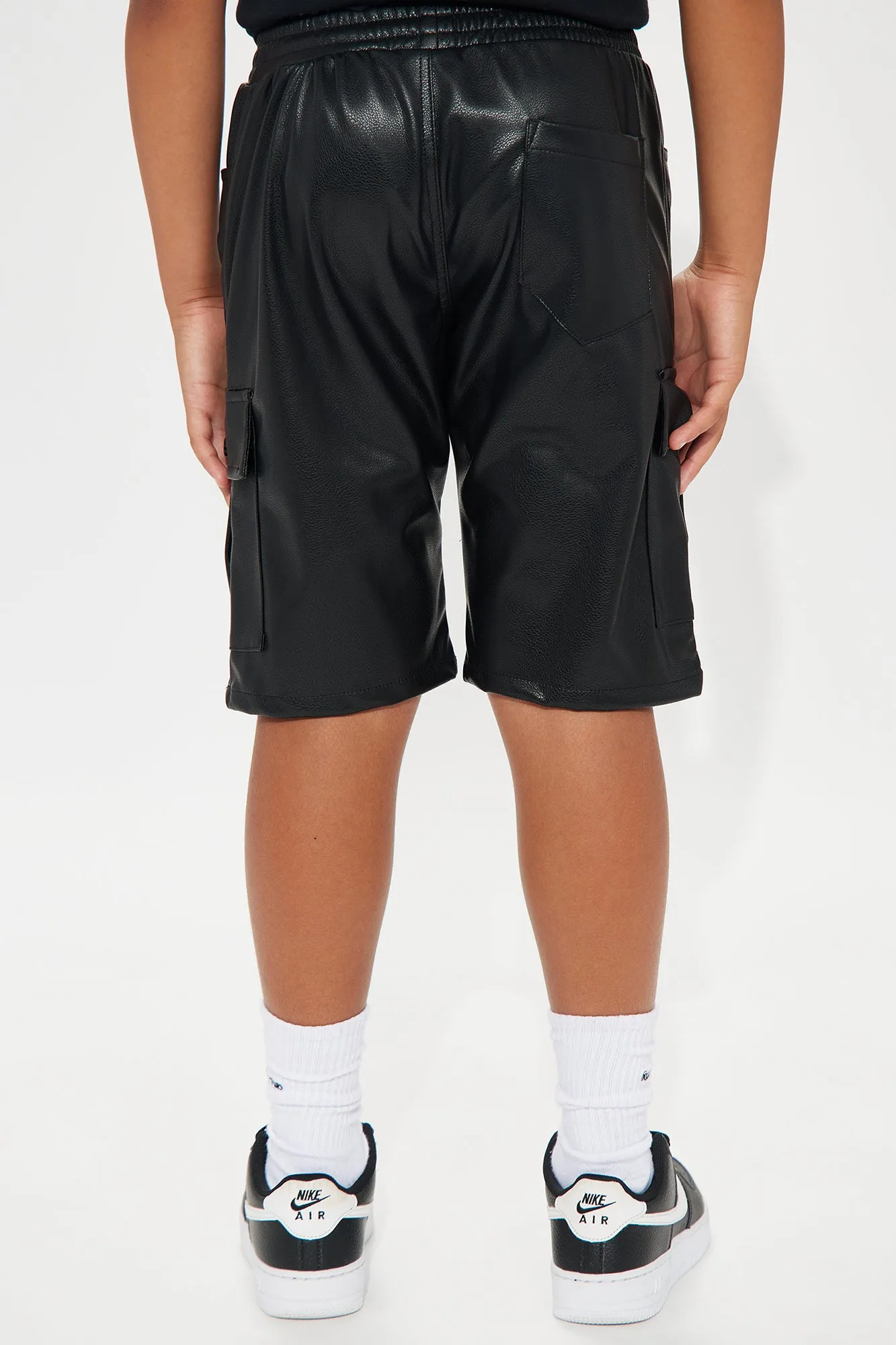 Mini Faux Leather Multi Pocket Short - Black