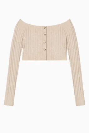 Nanushka Sidone Off Shoulder Jersey Cardigan - Creme