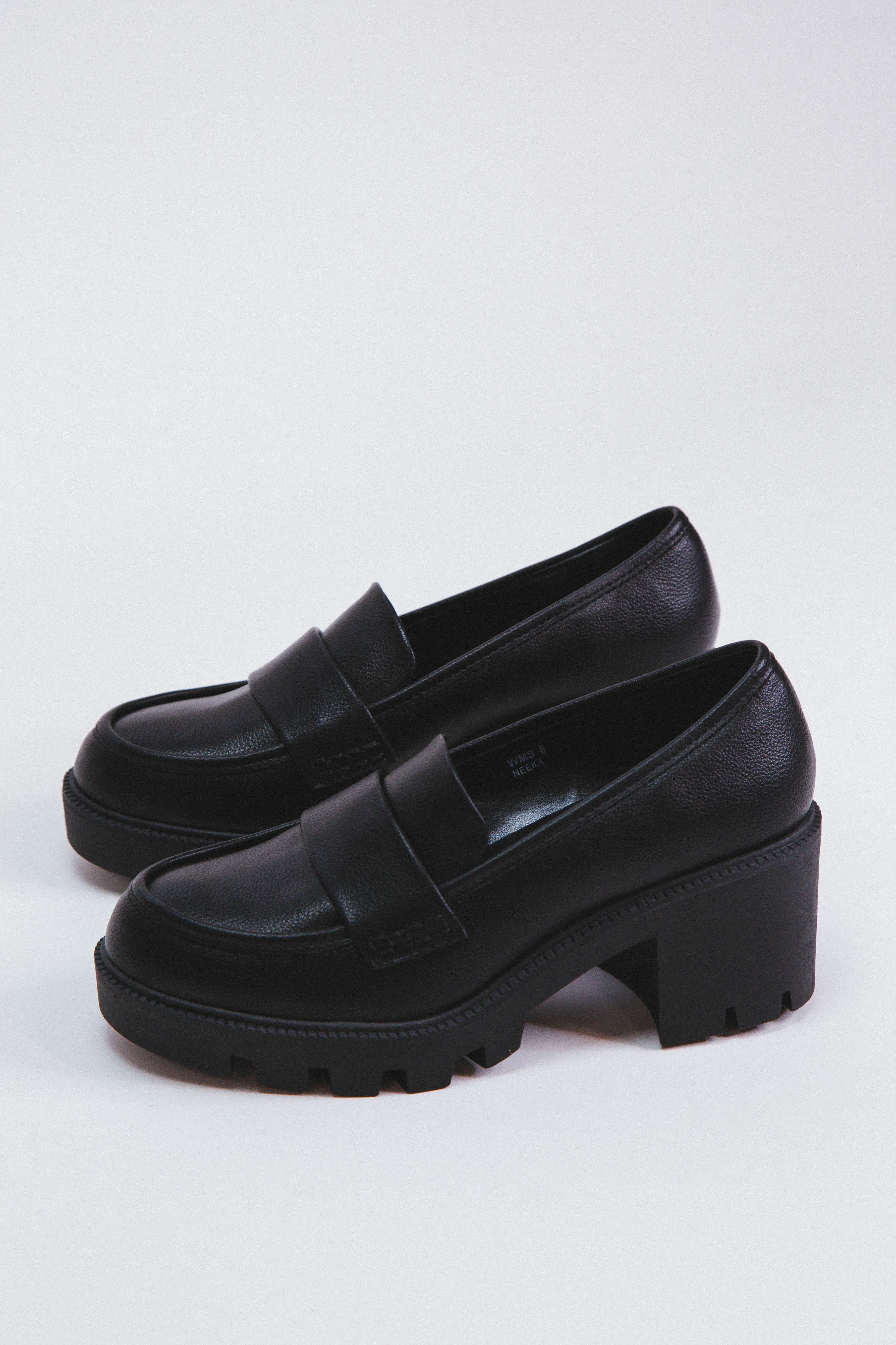 Neeka Lug Sole Heeled Loafer, Black | DV By Dolce Vita