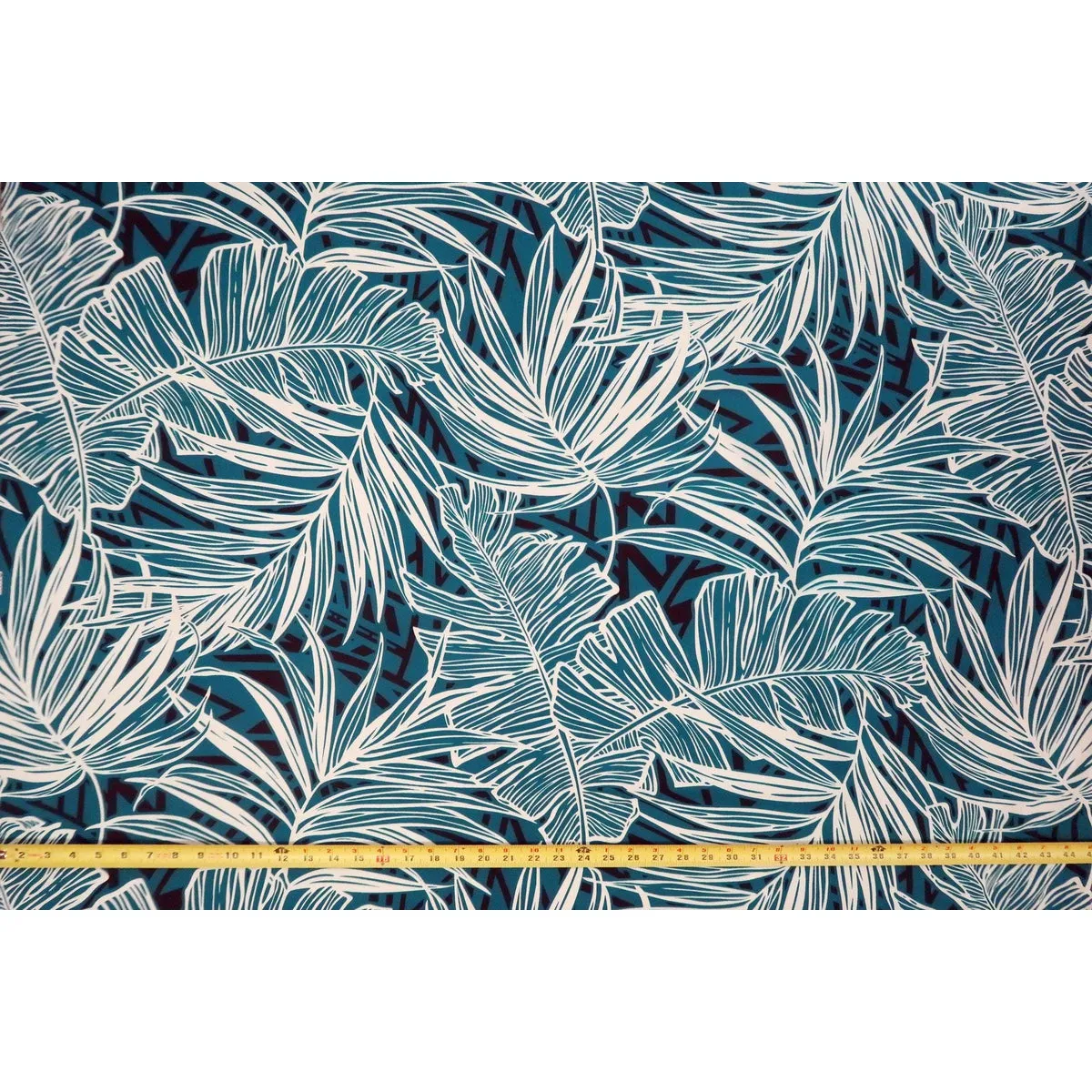 Palm & Banana Leaf Poly-Cotton Hawaiian Fabric-Teal PC145G