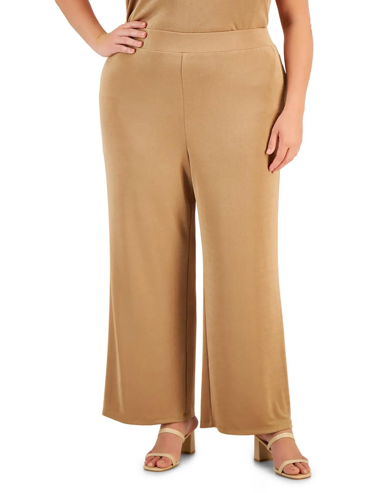 Plus Womens Shimmer Polyester Wide Leg Pants