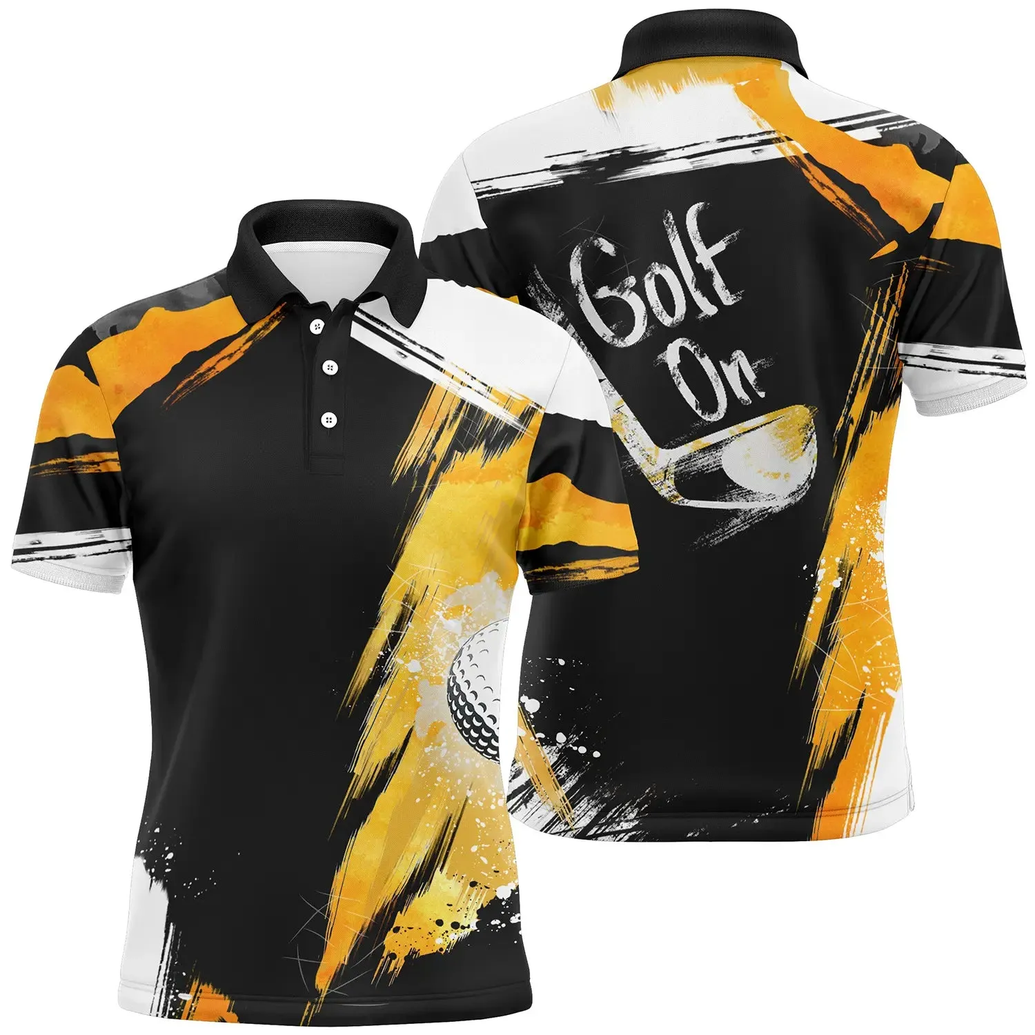 Polo Golf Noir et Jaune, Motif Golf On - Look Unique pour Amateurs de Golf - CT04072315