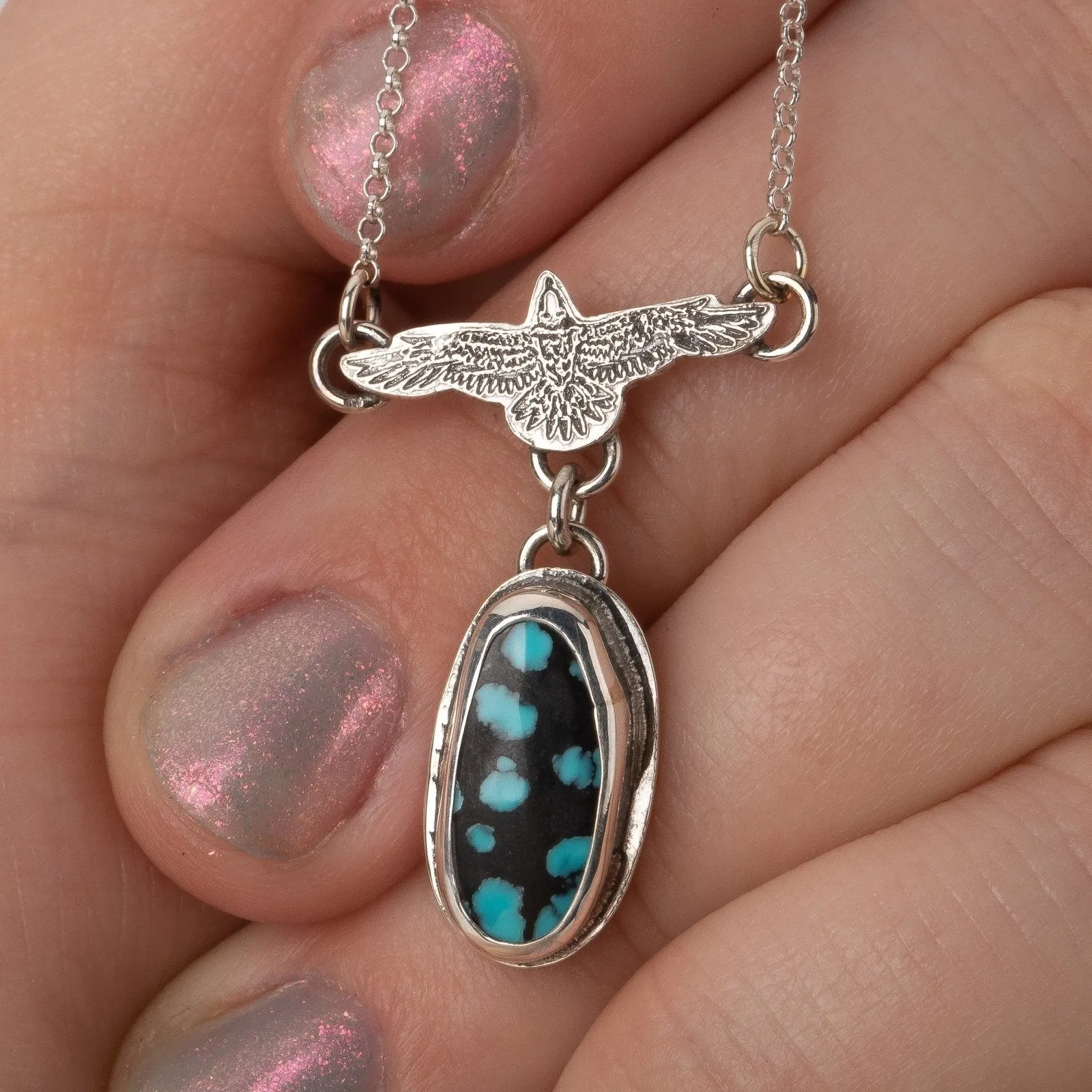 Raven Necklace With Cloud Mountain Turquoise