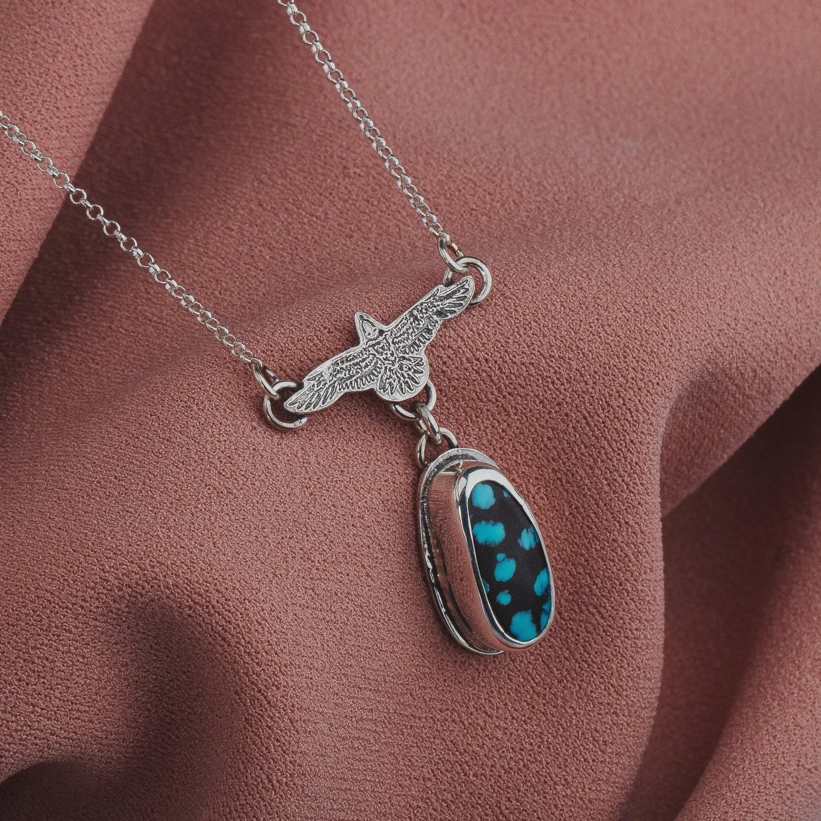 Raven Necklace With Cloud Mountain Turquoise