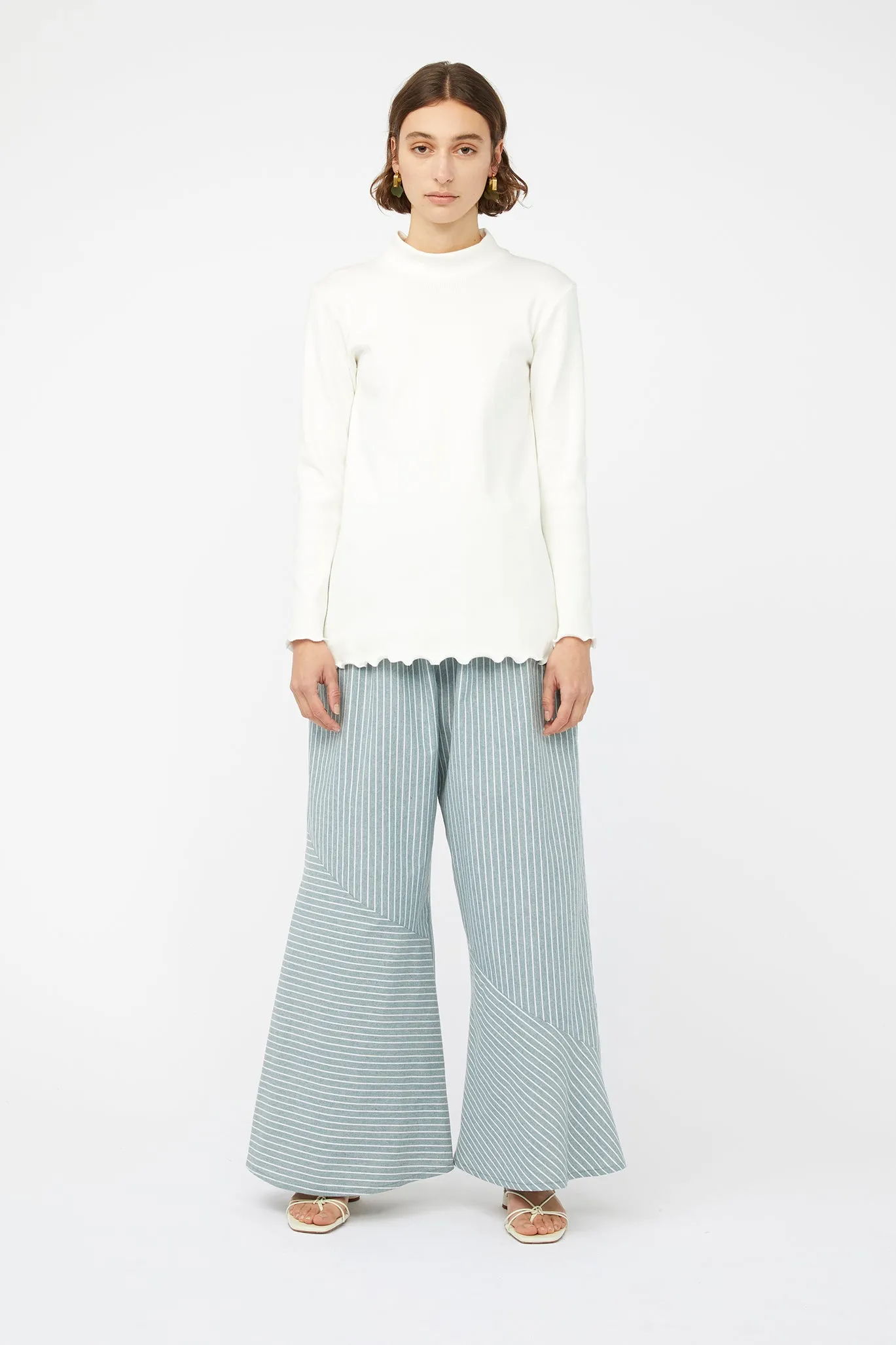 REFRACTION PANTS [ Sage Green & White Stripe Cotton ]