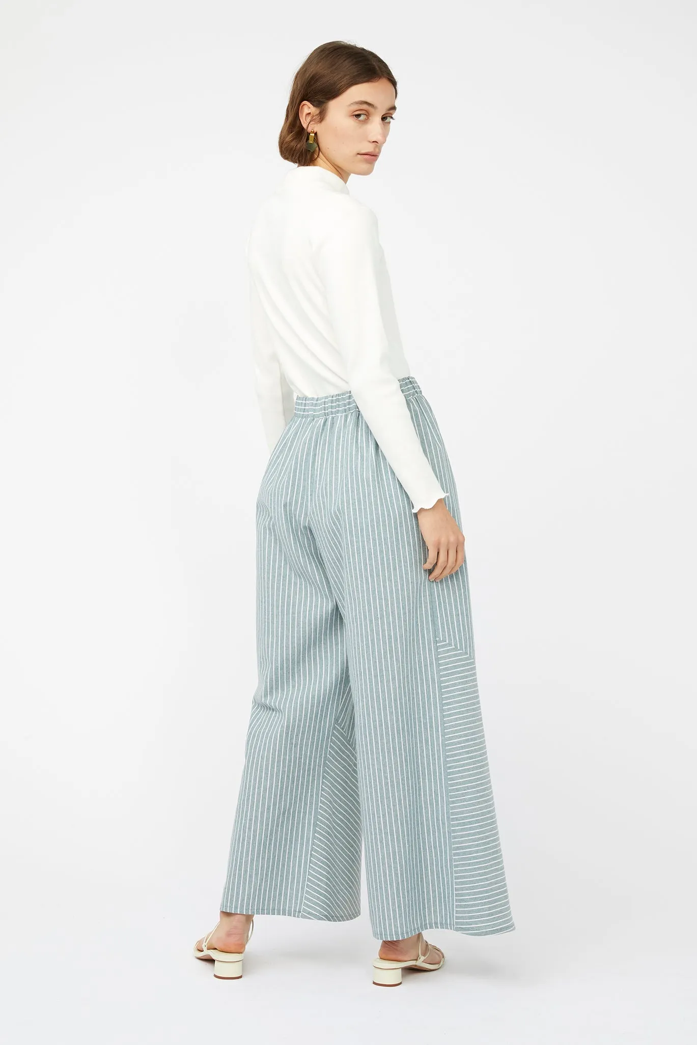 REFRACTION PANTS [ Sage Green & White Stripe Cotton ]