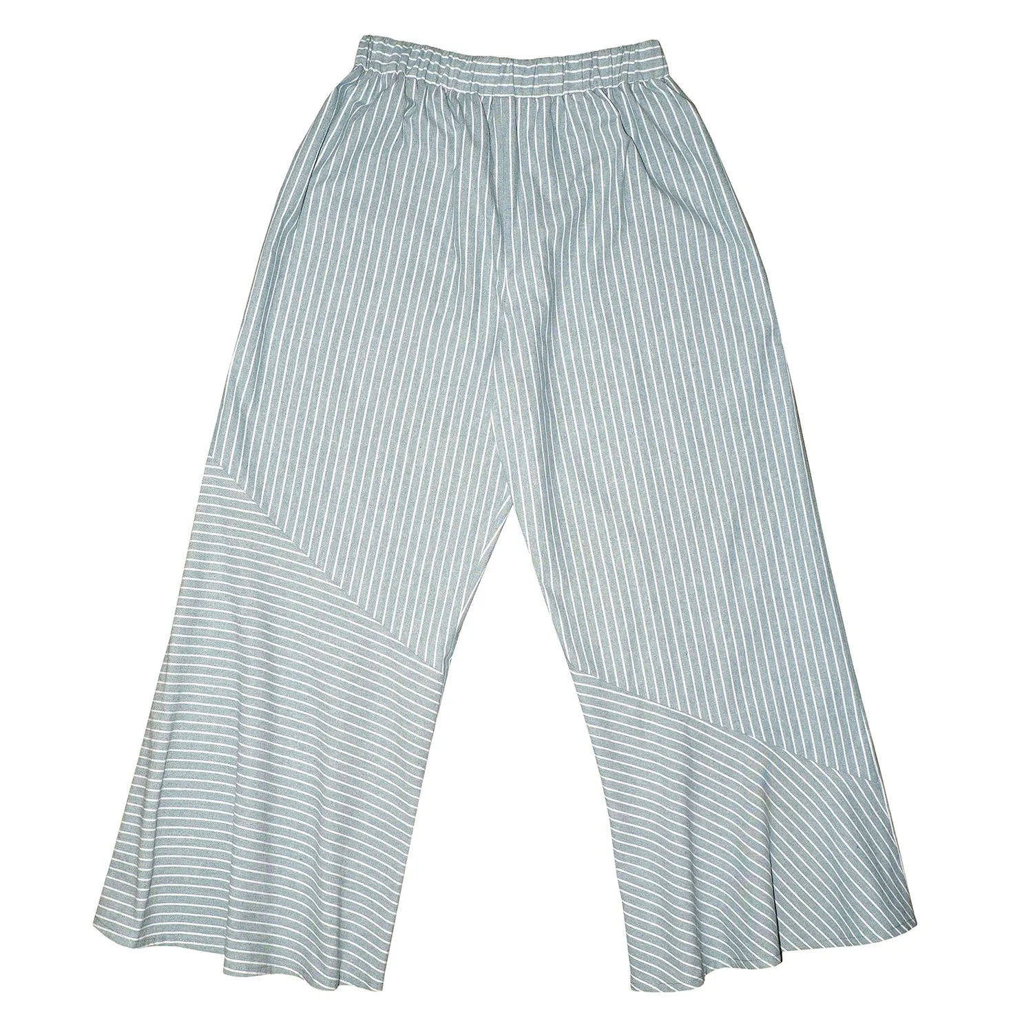 REFRACTION PANTS [ Sage Green & White Stripe Cotton ]