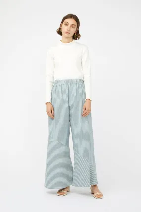 REFRACTION PANTS [ Sage Green & White Stripe Cotton ]