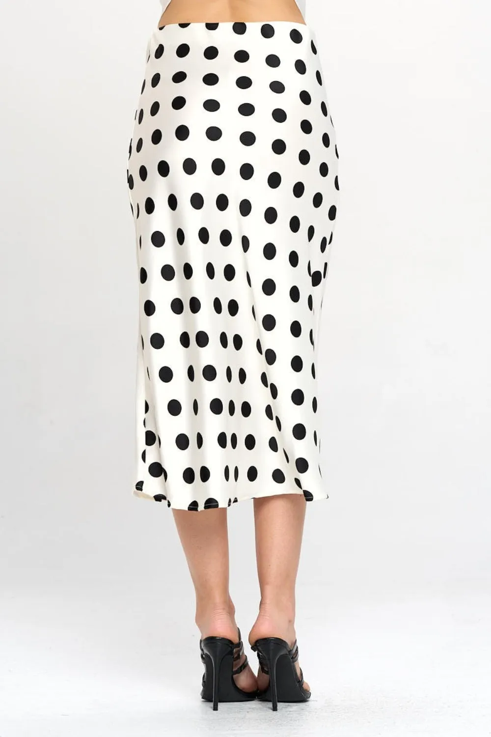 RENEE C Polka Dot Satin Midi Skirt