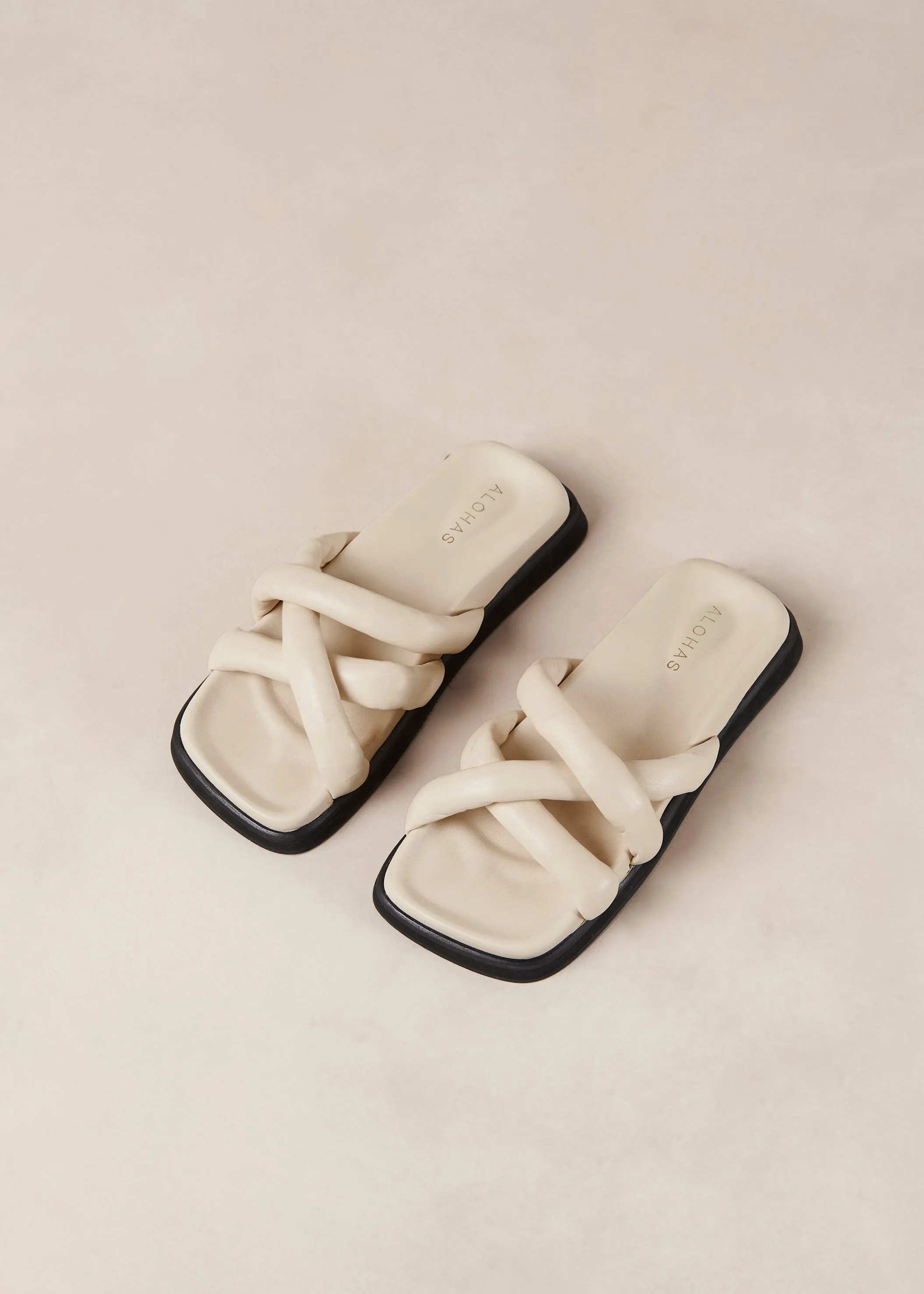 Slip On Cross Cream Leather Sandals