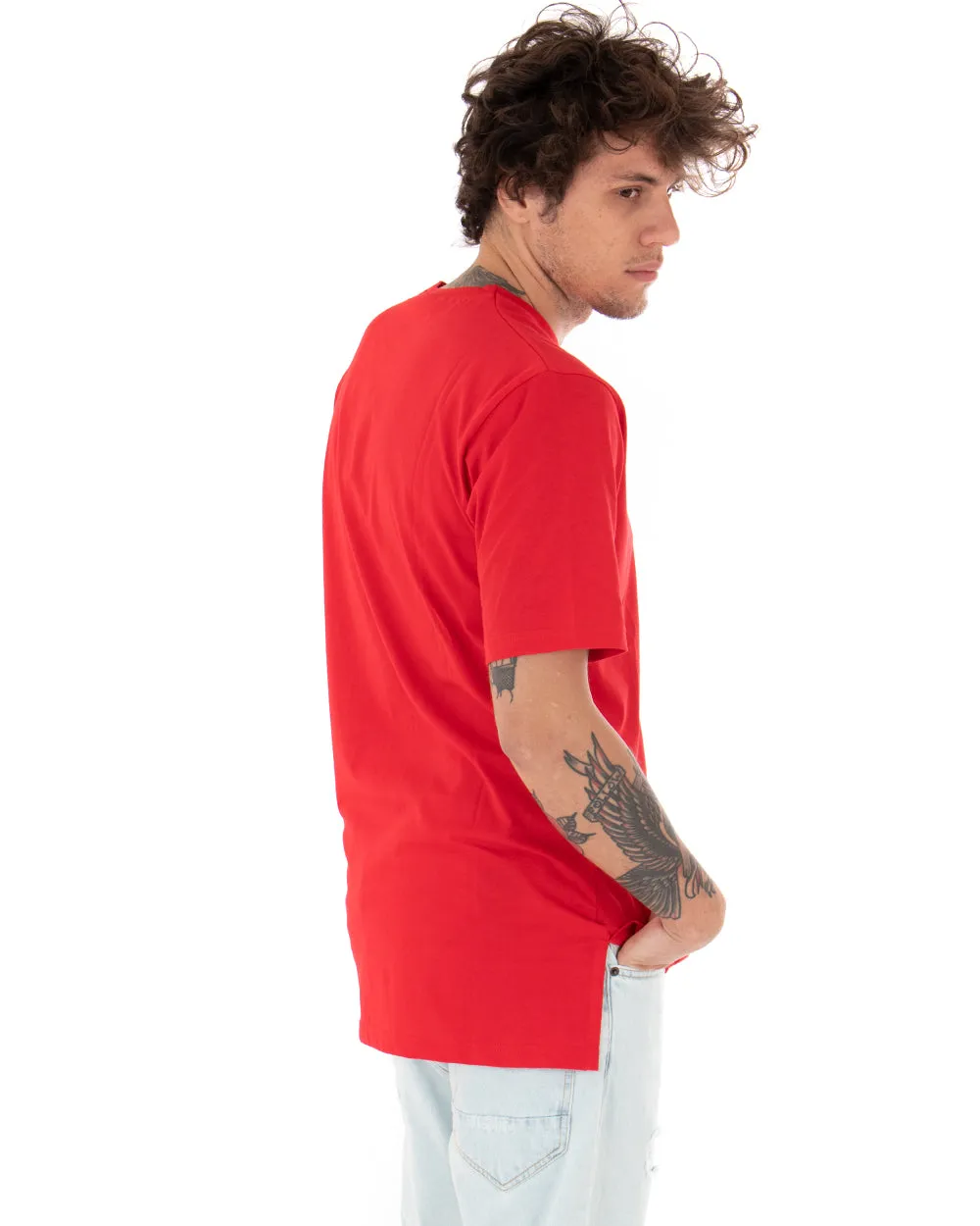 T-shirt Uomo Basic Tinta Unita Rosso Girocollo Manica Corta Casual Spacchi GIOSAL-TS2935A