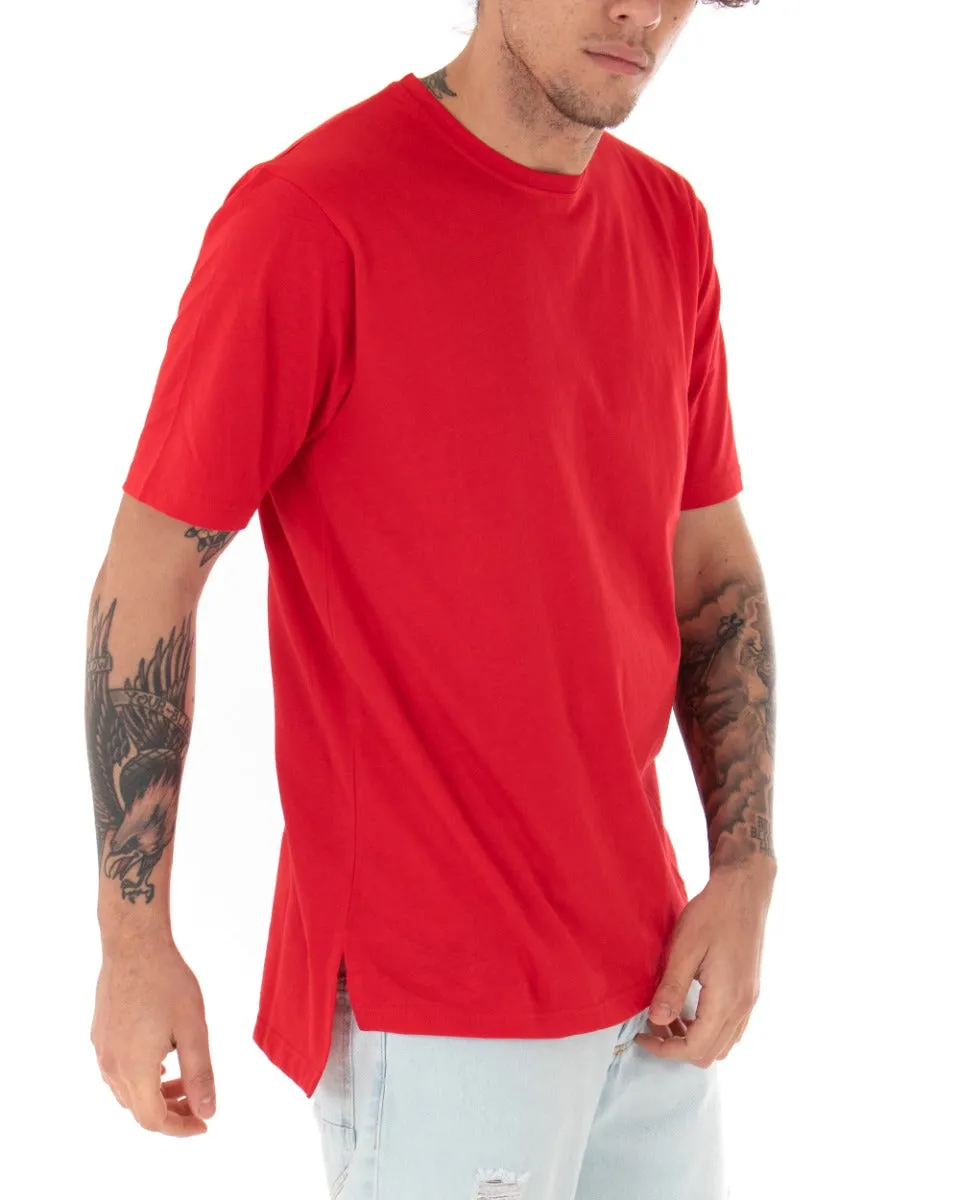 T-shirt Uomo Basic Tinta Unita Rosso Girocollo Manica Corta Casual Spacchi GIOSAL-TS2935A