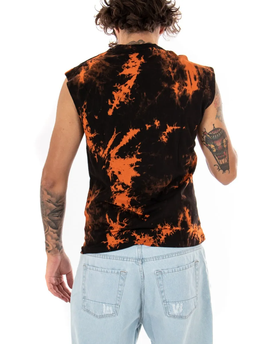 T-shirt Uomo Tie Dye Arancione Giromaniche Casual Girocollo Nero GIOSAL