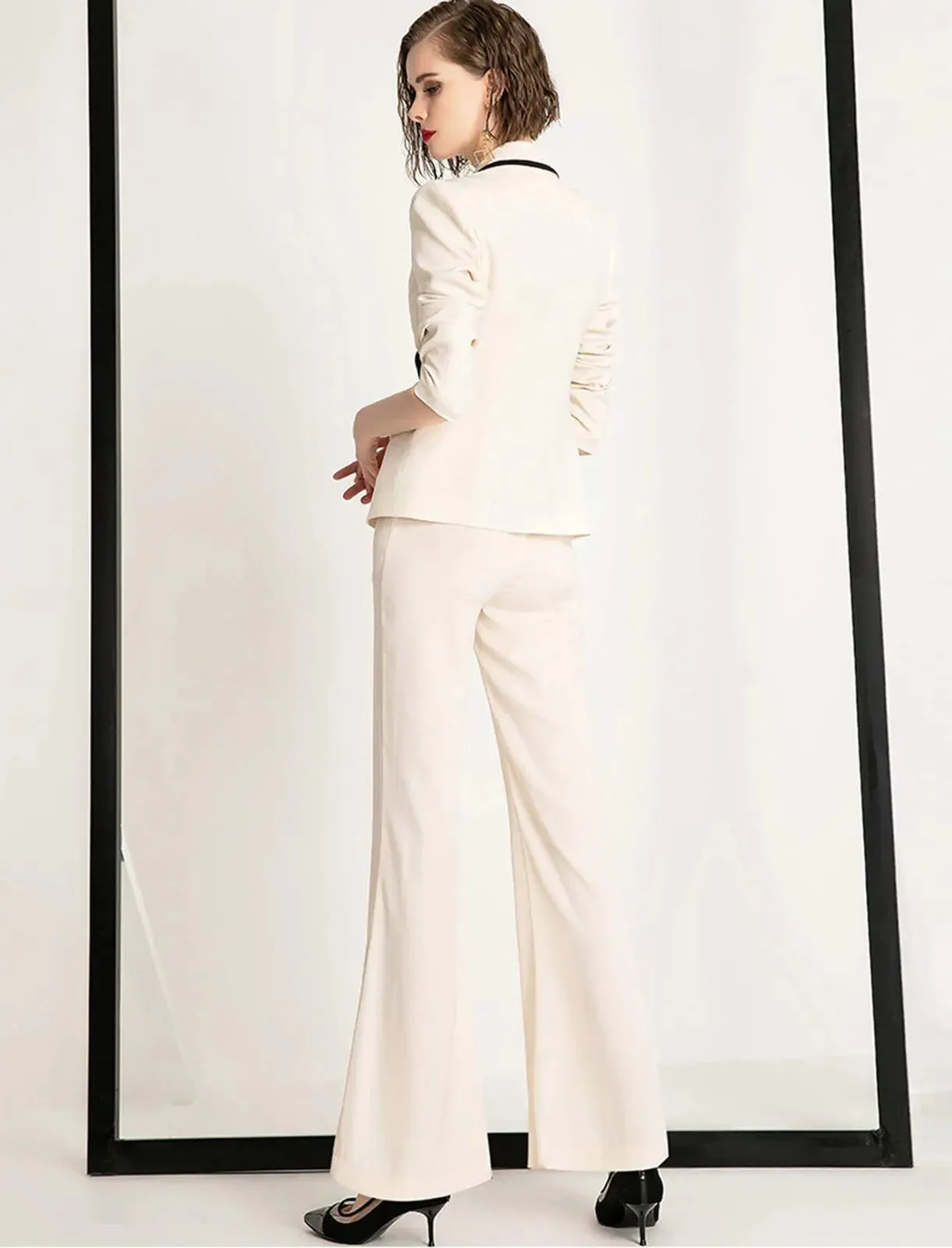 Two Tone Blazer & Wide Leg Pantsuit