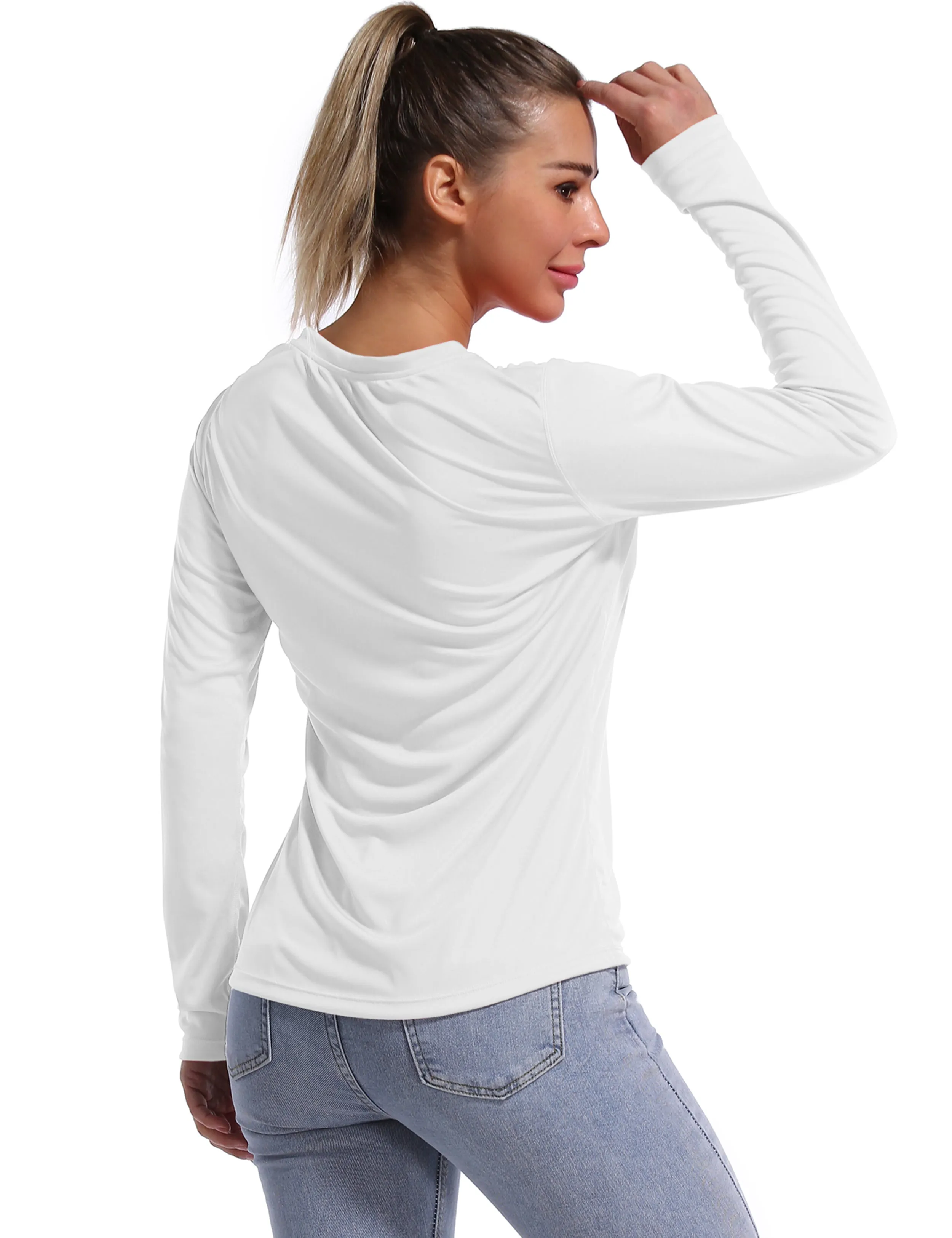 V Neck Long Sleeve Athletic Shirts white_yogastudio