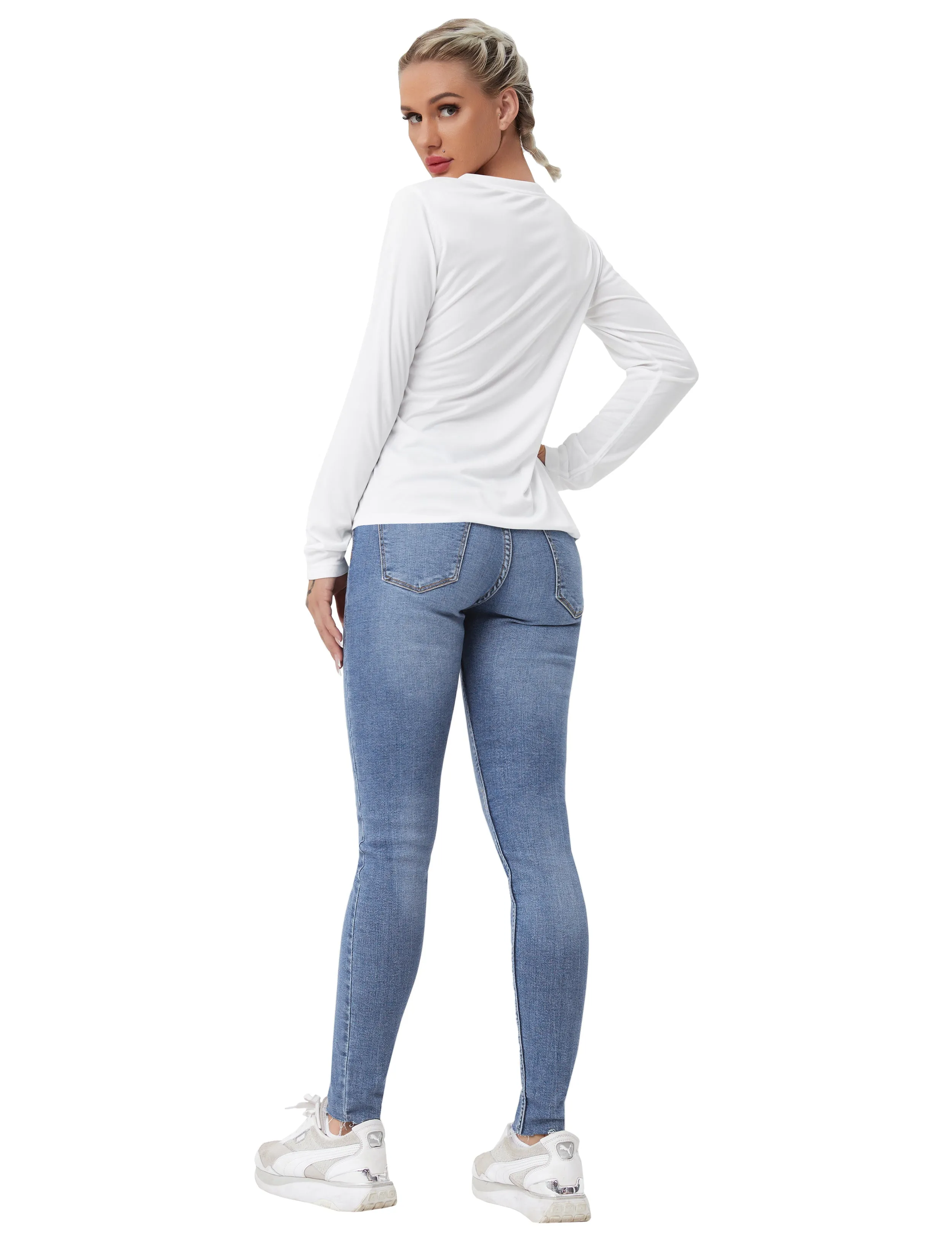 V Neck Long Sleeve Athletic Shirts white_yogastudio