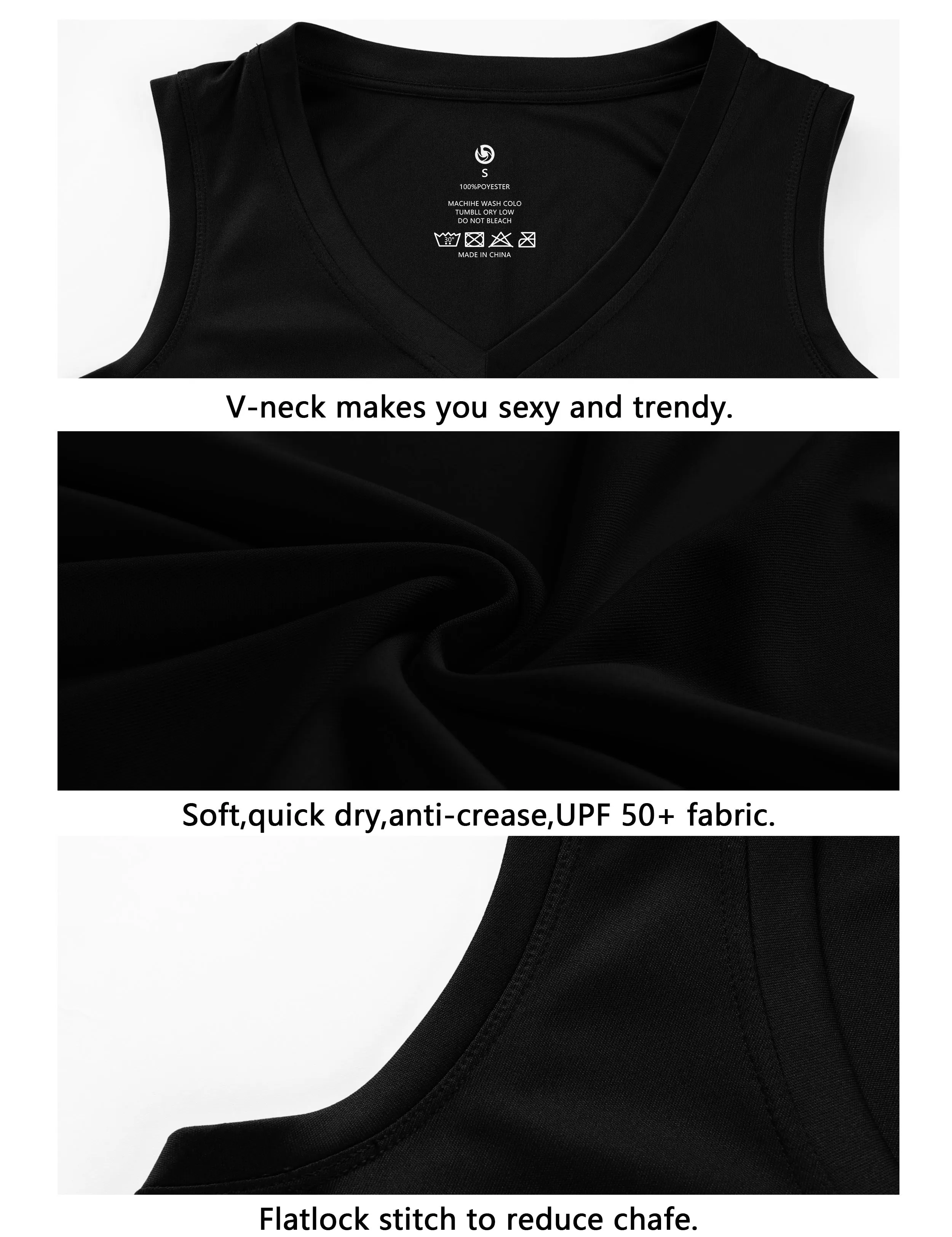 V Neck Sleeveless Athletic Shirts black_yogastudio