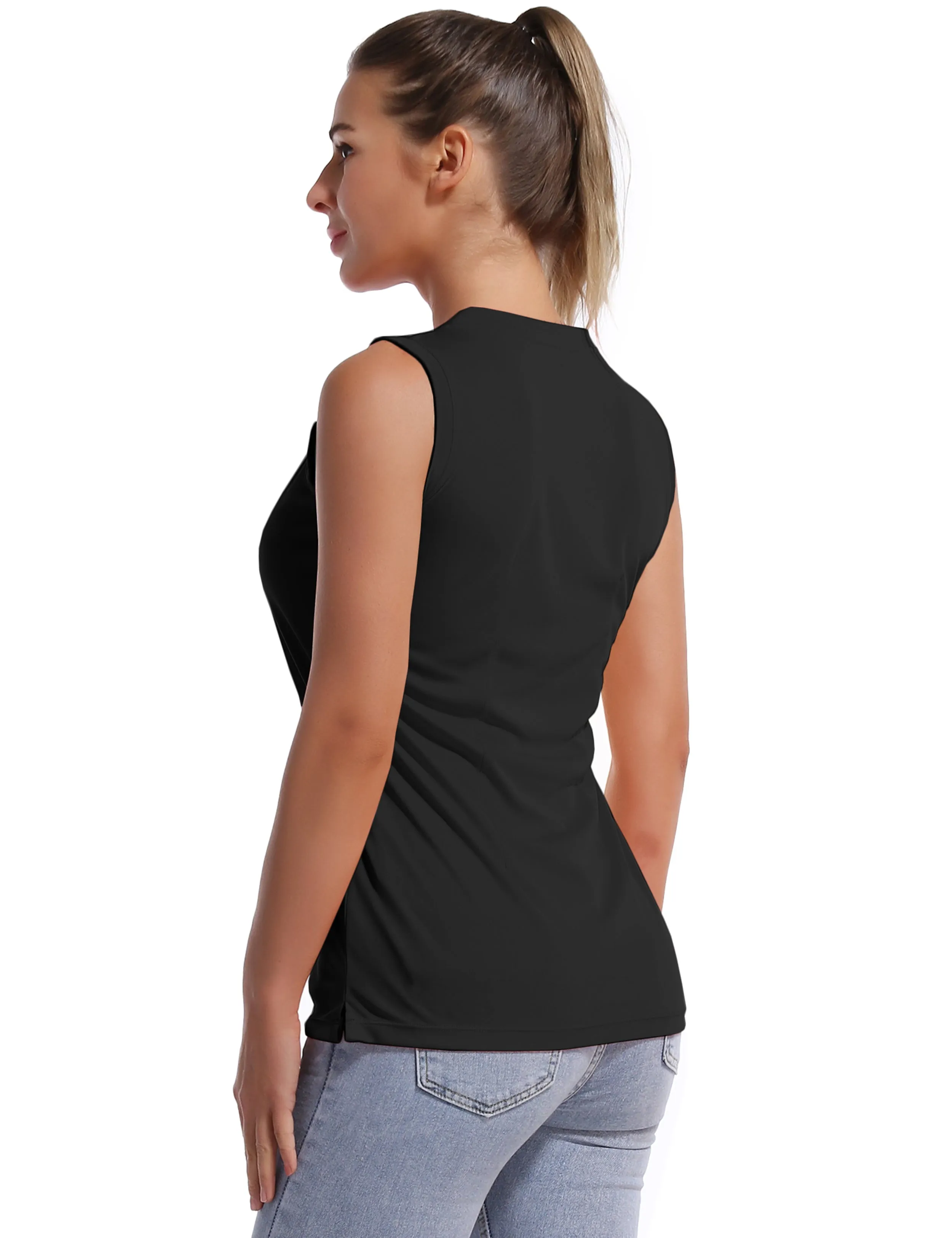 V Neck Sleeveless Athletic Shirts black_yogastudio