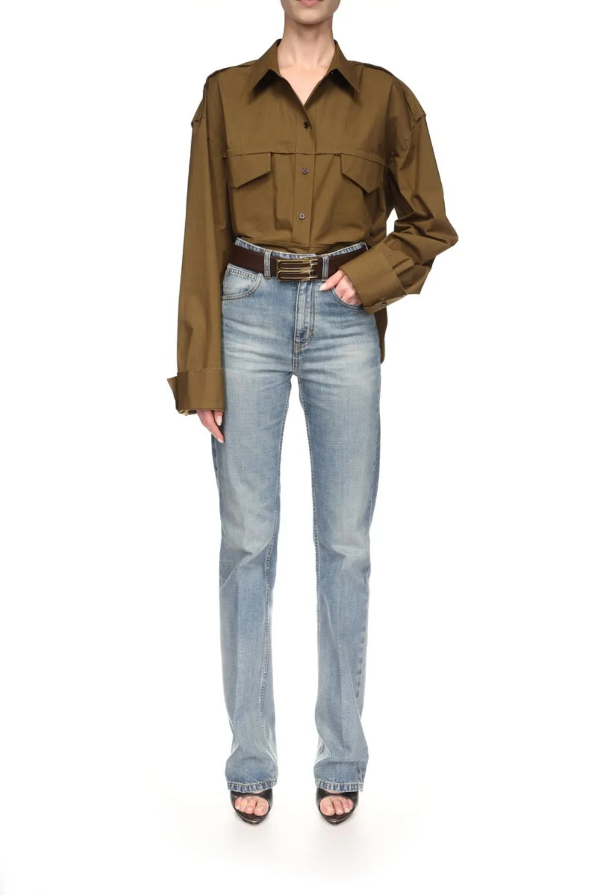 Victoria Beckham Cropped Seam Detail Shirt - Seaweed