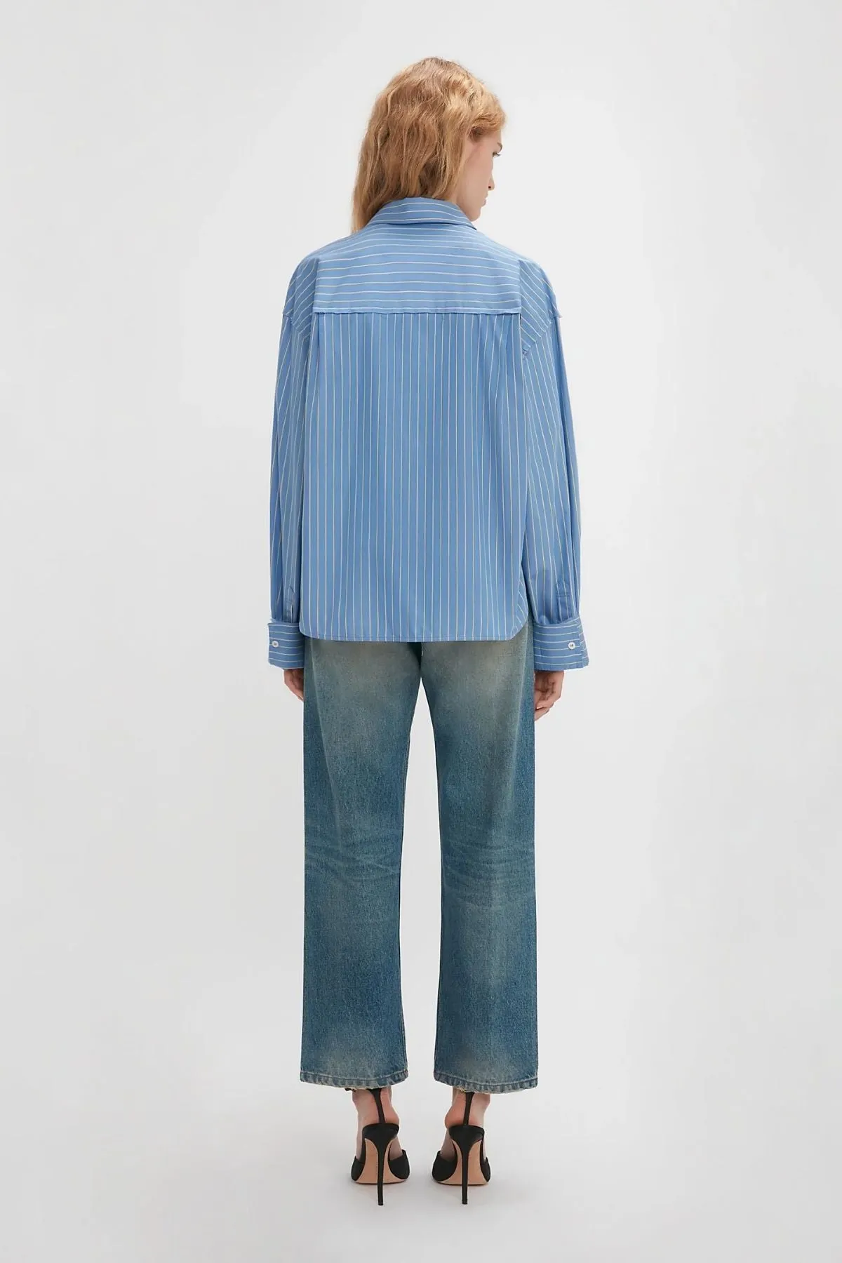 Victoria Beckham Cropped Seam Detail Shirt - Steel Blue